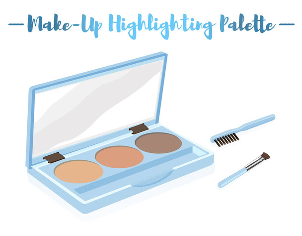 Blue vector illustration of a beauty utensil highlighting box palette with a mirror and brushes. - Vector, Image