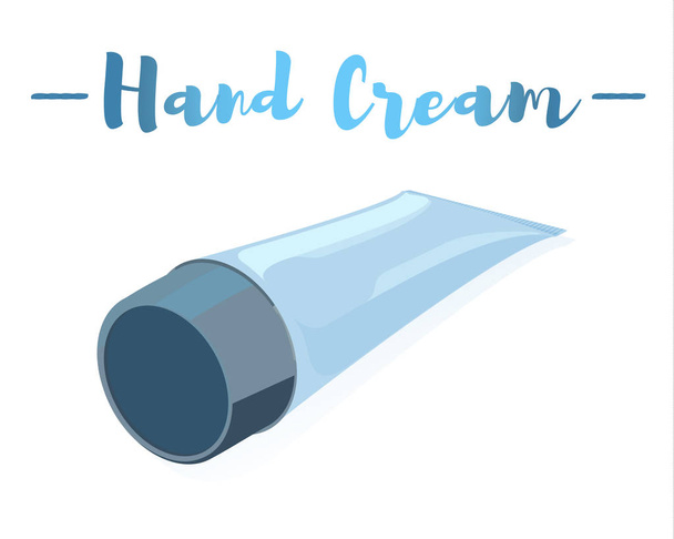 Blauwe vectorillustratie van een schoonheid gebruiksvoorwerp hydraterende crème tube voor gezicht en handen. - Vector, afbeelding