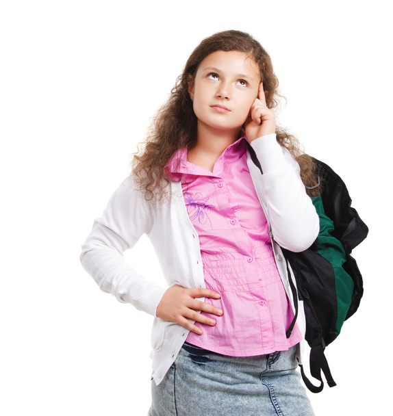 Улыбающаяся школьница с рюкзаком
 - Фото, изображение