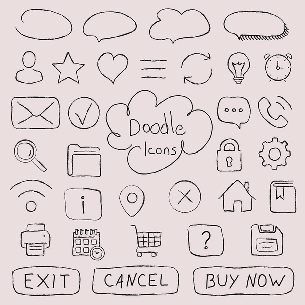 Conjunto de iconos de Doodle dibujado a mano vectorial para el diseño de interfaz de usuario - Vector, imagen