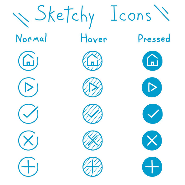 Handgezeichneter skizzenhafter Icon-basierter Buttonsatz-Vektor für User Interface Design - Vektor, Bild