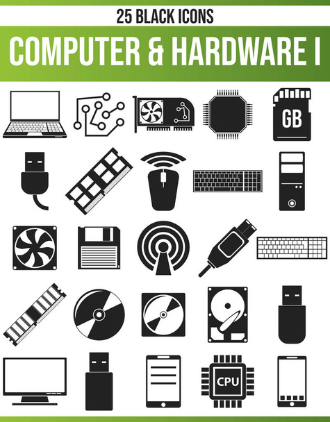 Black pictograms / icons on computer. This icon set is perfect for creative people and designers who need the hardware issue in their graphic designs - Vector, Image
