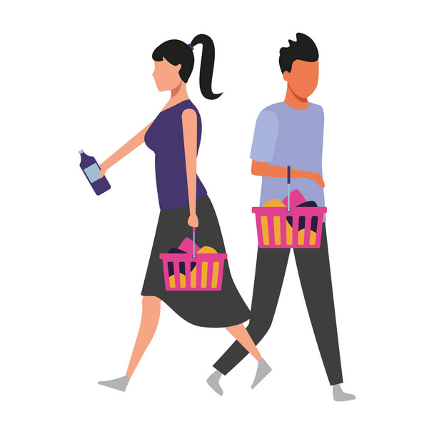 People shopping at supermarket - Vector, Image