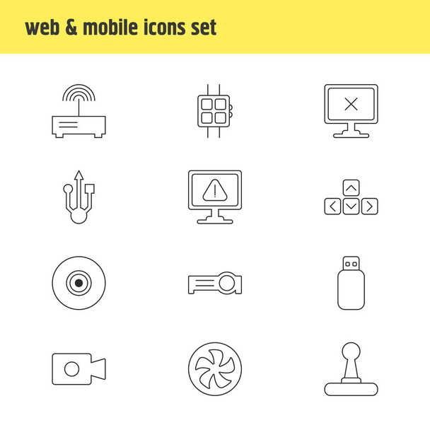 illustration of 12 laptop icons line style. Editable set of fan, modem, memory stick and other icon elements. - Fotó, kép