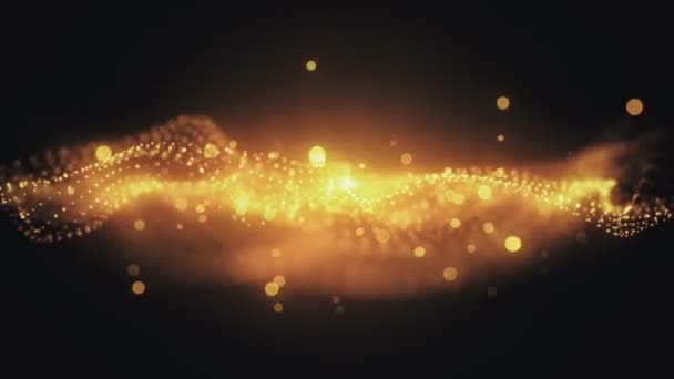 die perfekte Bewegung des Goldhintergrundes. goldener Sonnenstaub des Universums mit Sternen auf schwarzem Hintergrund. Bewegung abstrakter Teilchen. vj nahtlose 3D-Animation. - Filmmaterial, Video