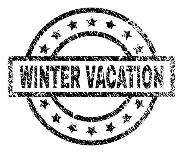 Scratched Textured WINTER VACATION Stamp Seal - Wektor, obraz