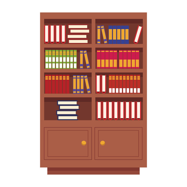 Wooden library with books - Vector, Image