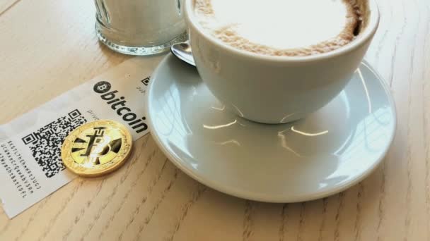 Bitcoin payment in cafe. - Footage, Video