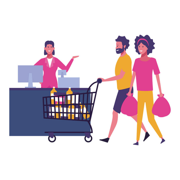 Couple shopping cartoon - Vector, Image