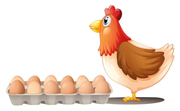 ein Huhn und ein Tablett mit Eiern - Vektor, Bild