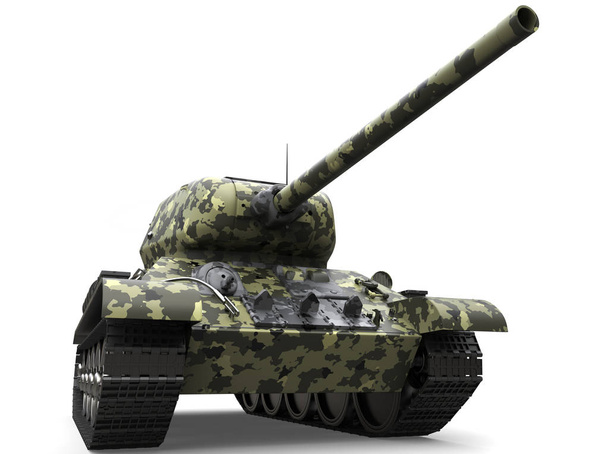 Лесной камуфляж старый военный танк - низкий угол выстрела крупным планом
 - Фото, изображение