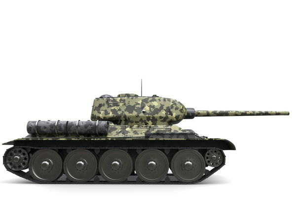 Forest camo oude militaire tank - zijaanzicht - Foto, afbeelding