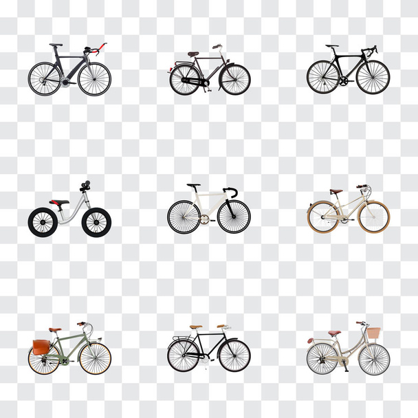 トライアスロン バイク、スタイリッシュな自転車現実的なシンボル、バランスおよび web モバイル アプリのロゴ デザインのため他のアイコンのセット. - ベクター画像