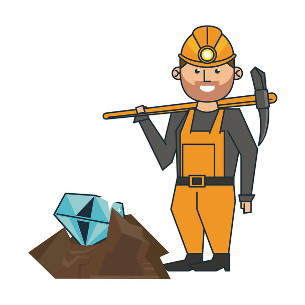 Diamond mining and worker with pick - Vector, Image