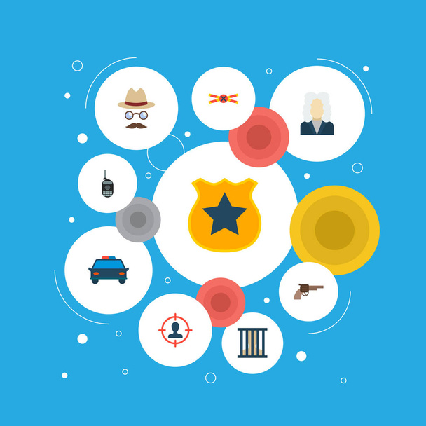 Set of crime icons flat style symbols with suspect, crime scene, police badge and other icons for your web mobile app logo design. - Photo, Image