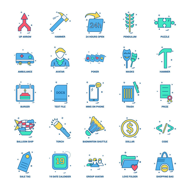 25 üzleti koncepció Mix lapos színes Icon set - Vektor, kép