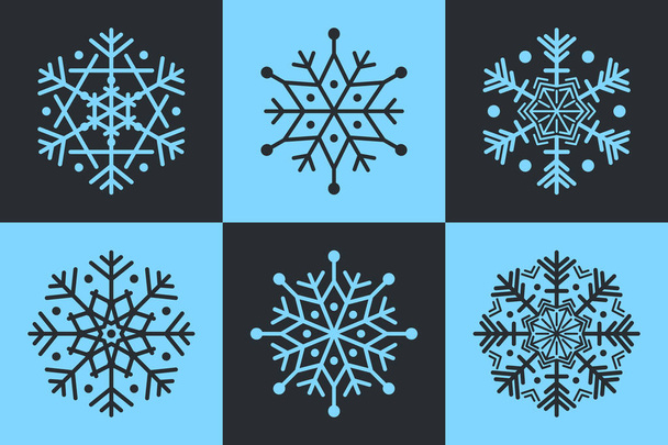 Set de 6 copos de nieve aislados. Iconos únicos de seis y ocho puntas. Elementos de diseño vectorial para Feliz Navidad y Año Nuevo
 - Vector, Imagen