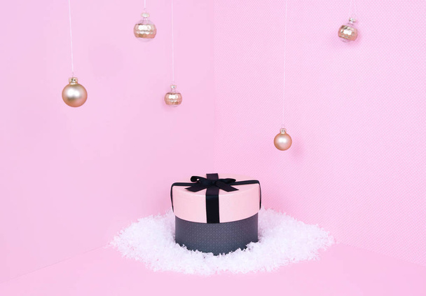 Pink gift box on pastel background. - Fotó, kép