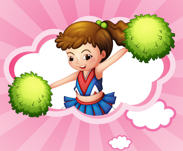 A cheerleader with green pompoms inside a cloud - Vetor, Imagem