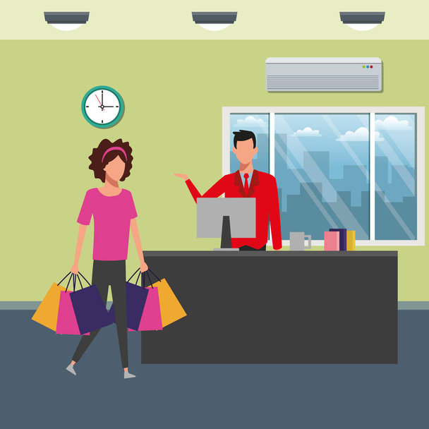 People shopping at supermarket - Vector, Image