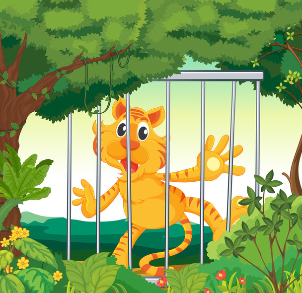 Une forêt avec un tigre dans une cage
 - Vecteur, image
