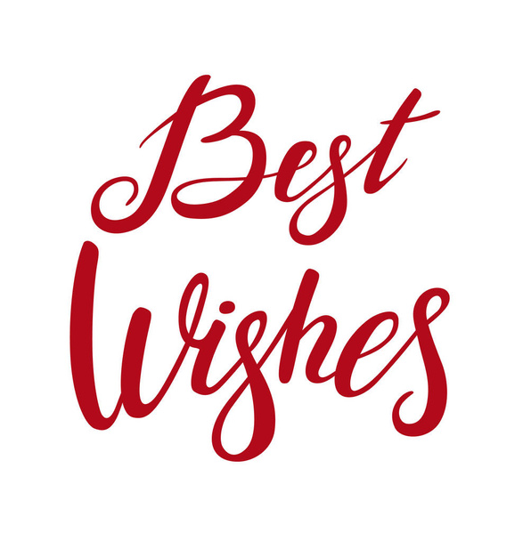 Best wishes greeting card with lettering. Red vector inscription for banners or card or other kind of design on a white background. Calligraphic hand drawn font composition - Vector, Image
