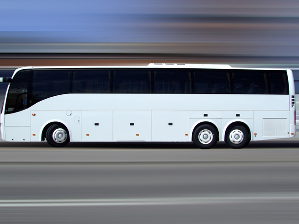 λευκό περιοδεία λεωφορείο σε κίνηση - Φωτογραφία, εικόνα