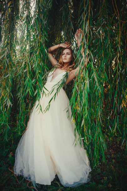 Beautiful lady is posing in a willow - Foto, afbeelding