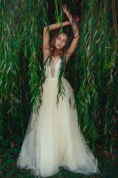 Beautiful lady is posing in a willow - Zdjęcie, obraz