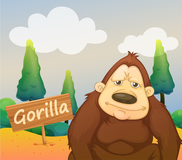 Gorilla kyltin vieressä
 - Vektori, kuva