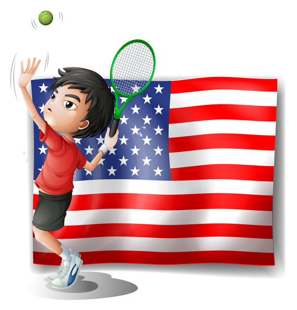 A tennis athlete and the USA flag - Vector, Image