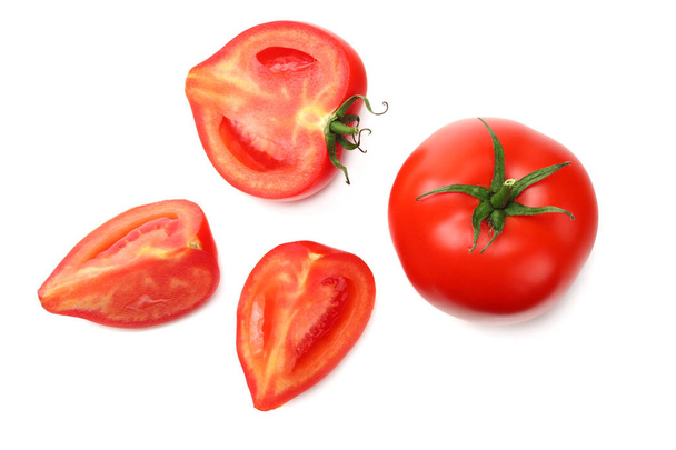 slice of tomato isolated on white background. top view - 写真・画像