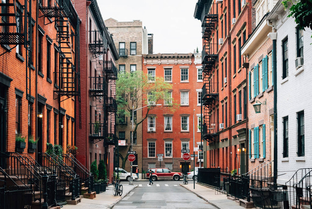 Colorful houses along Gay Street in the West Village, Manhattan, New York City - Photo, image