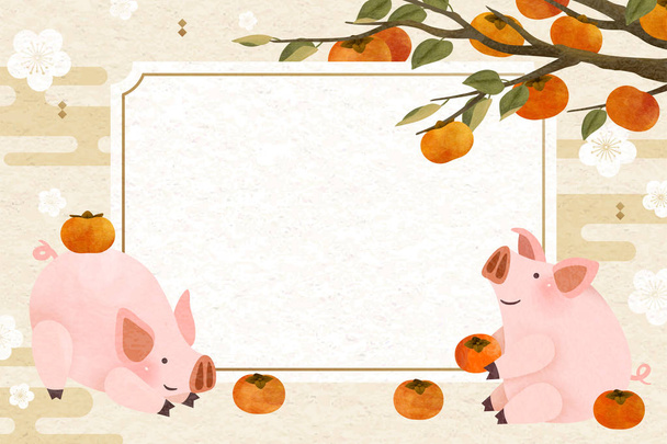 Lovely cute piggy with permission fruit background - Vektör, Görsel