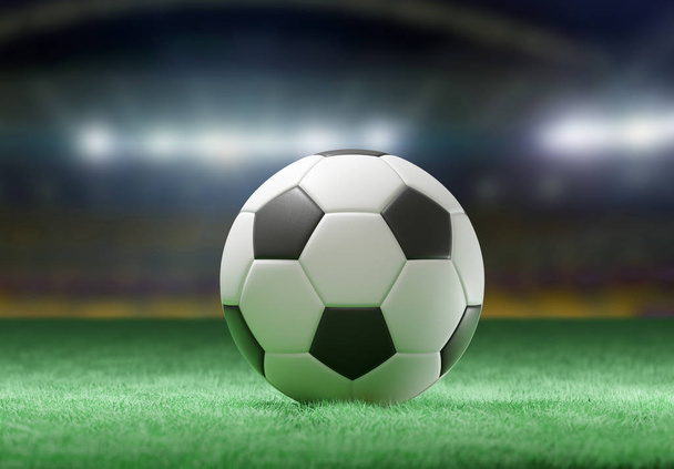 View of a Football ball on the field of a stadium - 3d rendering - Fotó, kép