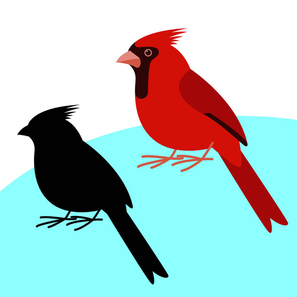 ilustracja wektorowa, płaski, kardynał ptak, czarna sylwetka - Wektor, obraz