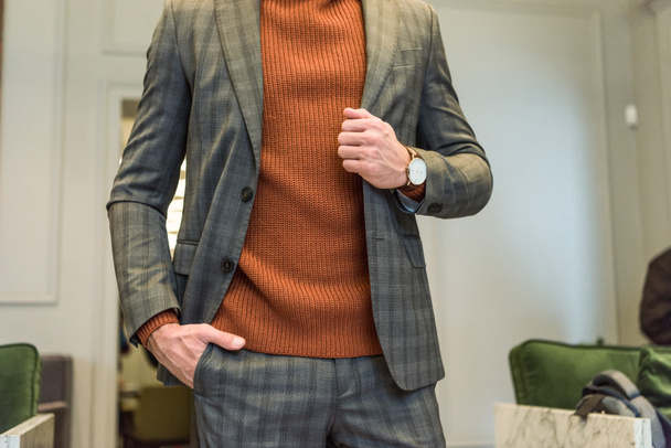 cropped view of man in formal wear with hand in pocket - Fotoğraf, Görsel