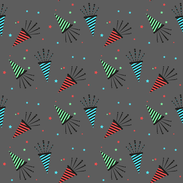 Kerstmis en Nieuwjaar s trompet naadloze. kleurrijke partij hoorns vector patroon. - Vector, afbeelding
