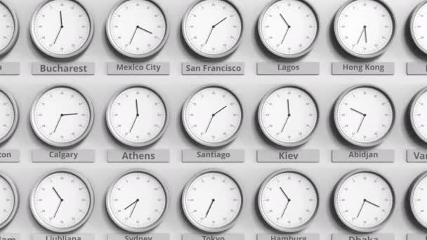 Reloj muestra Santiago, Santiago de Chile tiempo entre diferentes zonas horarias. Animación 3D
 - Imágenes, Vídeo