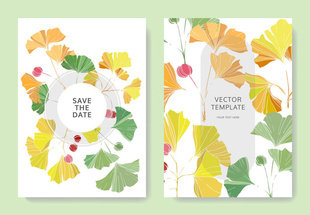 Vector. Ginkgo leaf. Wedding white background card. Thank you, rsvp, invitation elegant card illustration graphic. - Vector, Image