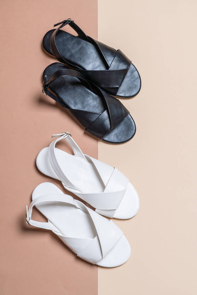 fashion female and woman leather sandals with slingback - Foto, afbeelding