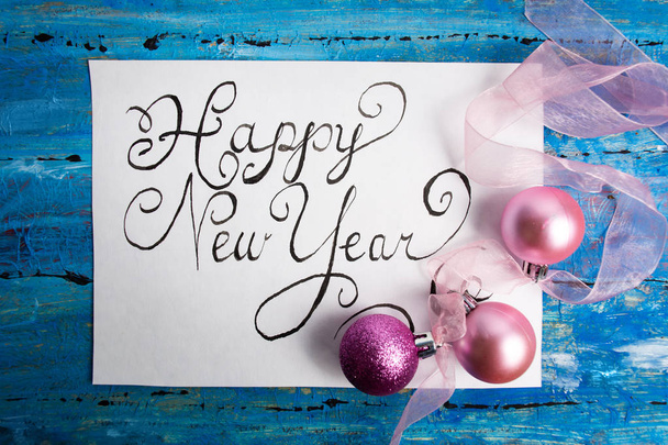 Šťastný nový rok ručně kaligrafie svátečními - Fotografie, Obrázek