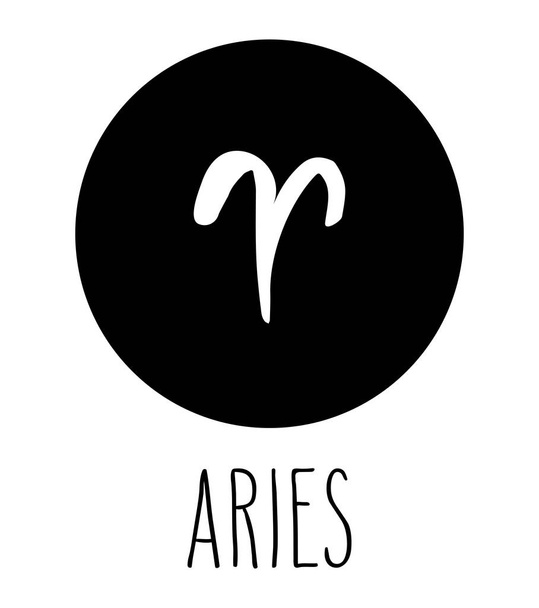 Aries hand drawn zodiac sign. Astrology design element. Vector graphic illustration in black circle isolated over white. - Вектор,изображение