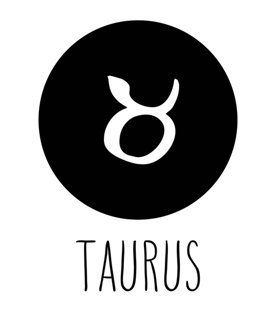 Taurus hand drawn zodiac sign. Astrology design element. Vector graphic illustration in black circle isolated over white. - Вектор,изображение
