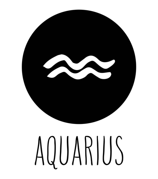Aquarius hand drawn zodiac sign. Astrology design element. Vector graphic illustration in black circle isolated over white. - Vektor, Bild