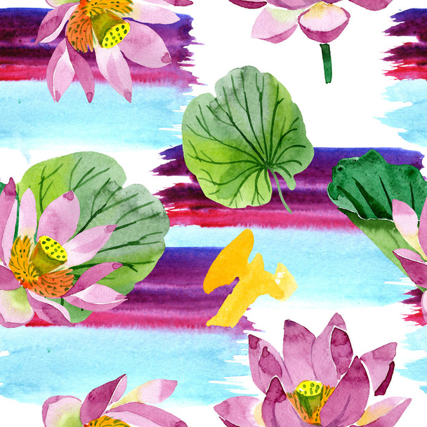 Hermosas flores de loto púrpura aisladas en blanco. Ilustración de fondo acuarela. Acuarela acuarela. Patrón de fondo sin costuras. Textura de impresión de papel pintado de tela
 - Foto, imagen