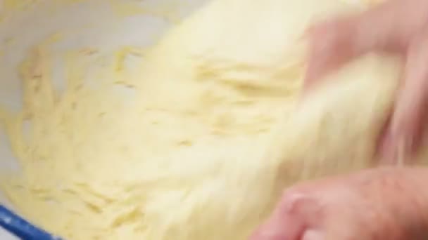 Hands kneading a dough - Video, Çekim