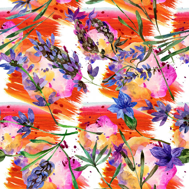 Beautiful purple lavender flowers isolated on white. Watercolor background illustration. Watercolour drawing fashion aquarelle. Seamless background pattern. - Φωτογραφία, εικόνα