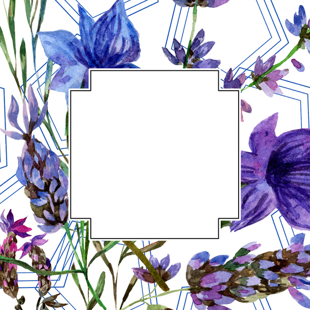 Beautiful purple lavender flowers isolated on white. Watercolor background illustration. Watercolour drawing fashion aquarelle. Frame border ornament. - 写真・画像