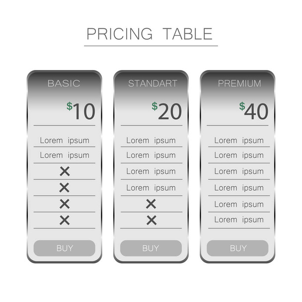 Pricing table design for business.  - Vector, Image